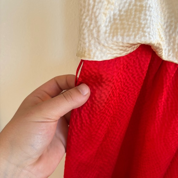 Tory Burch Darya Colorblock Dress Silk Champagne & Red Size 4 - Picture 9 of 15